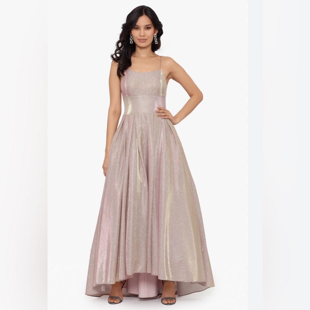 Betsy and Adam Bella Galaxy hi low gown